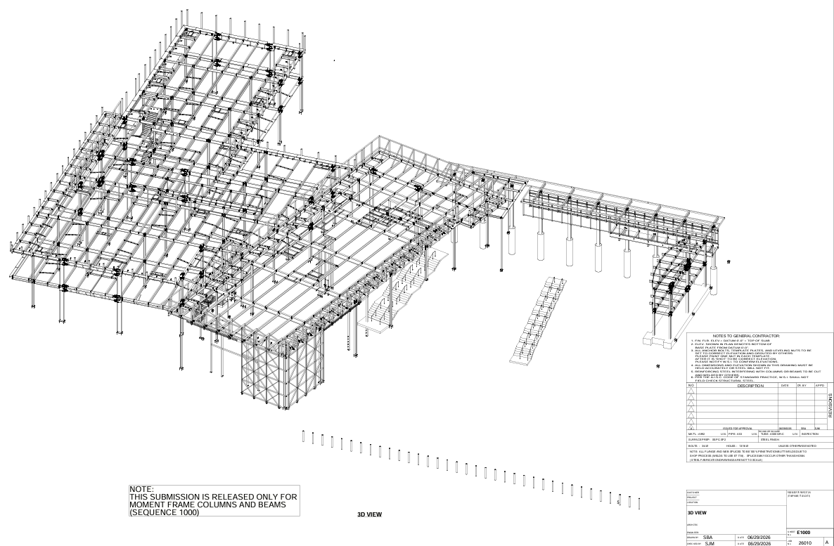 NARVYN structural steel 3D model isometric view showing columns, beams, bracing and framing